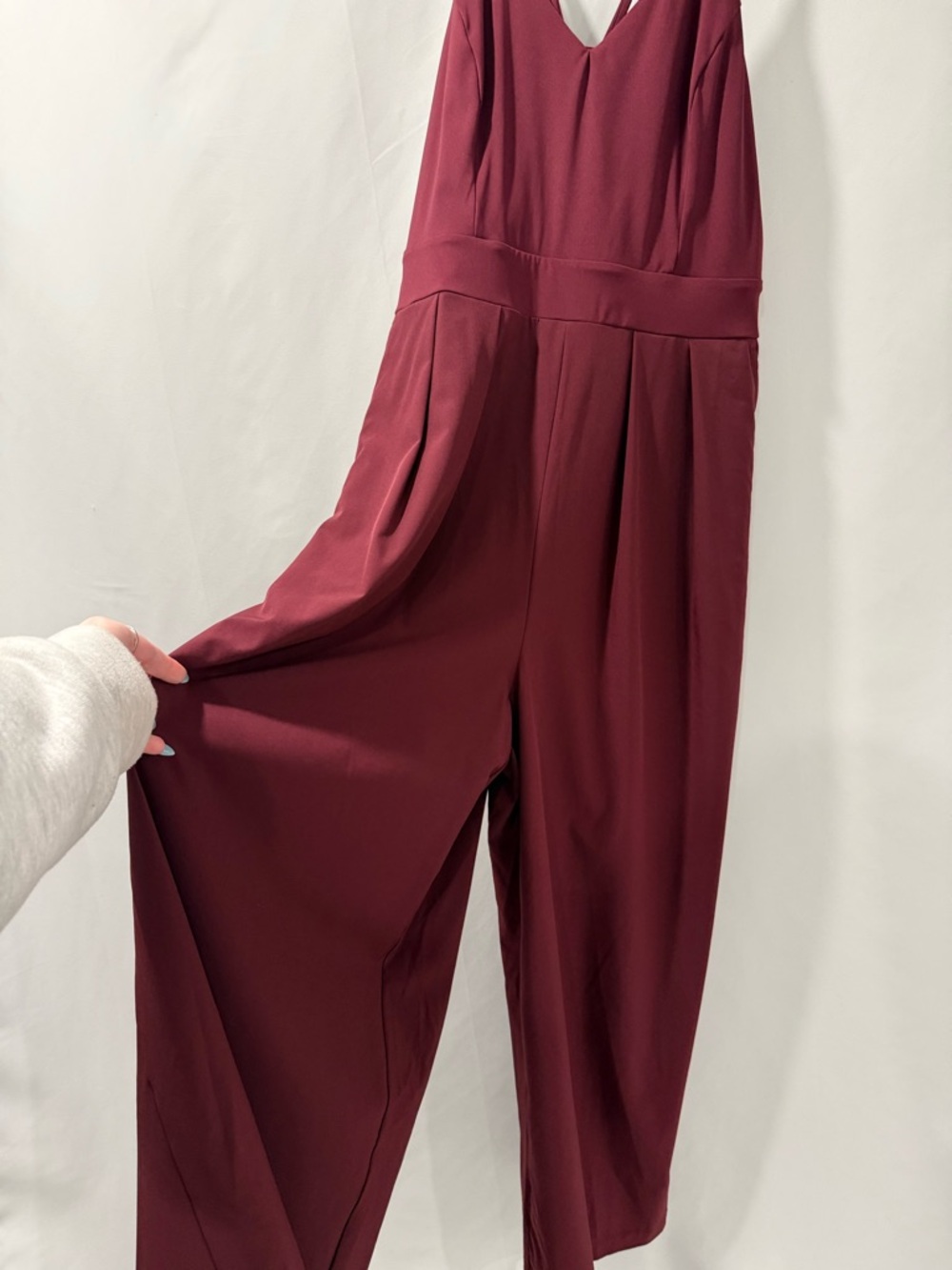 HALARA Burgundy V-Neck Wide-Leg Jumpsuit